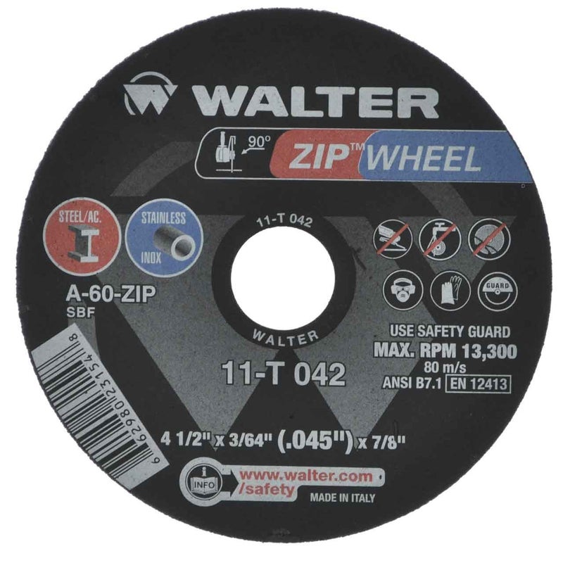 Walter Surface Technologies 11T042 ZIPCUT 4.5X3/64X7/8'' T1 CUT-OFF WHEEL, 25 Pack - Image 5